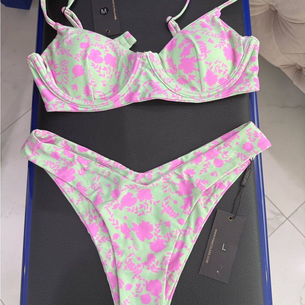 Floral Pink and Green Bikini Set